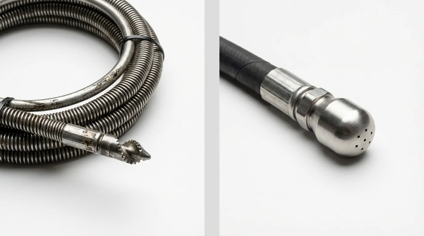 Drain snake cable and hydro jetting nozzle used for drain cleaning in Muncy, PA