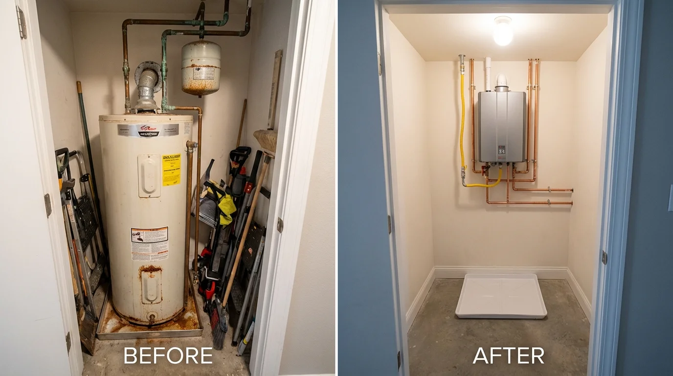 Tank water heater versus wall-mounted tankless unit comparison for Muncy, PA homeowners