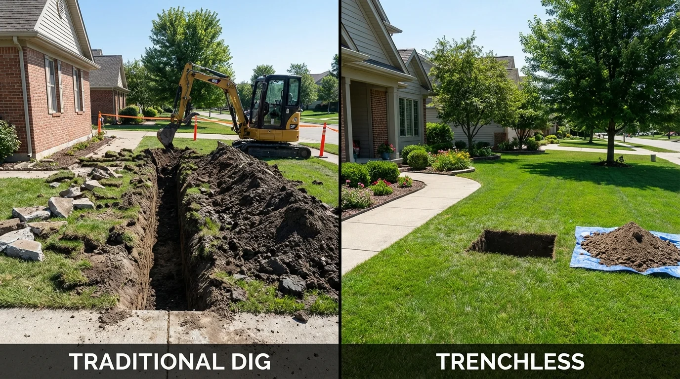 Trenchless sewer repair with minimal yard damage versus traditional excavation in Muncy, PA